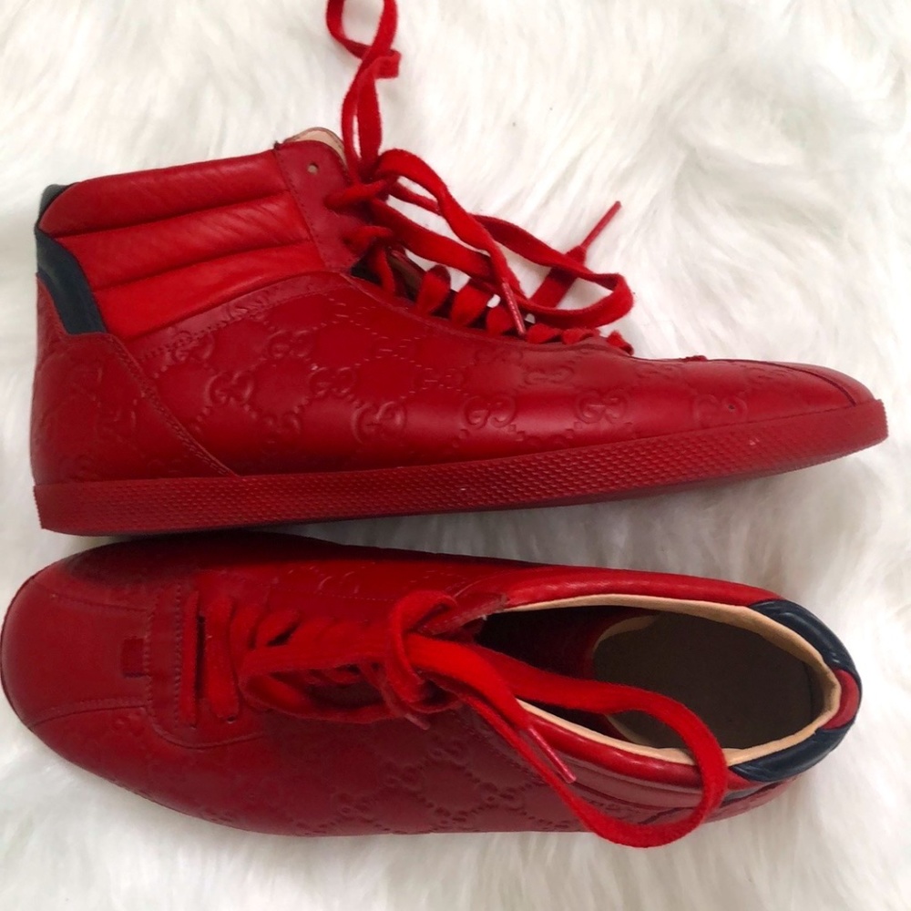 Gucci Men's Red High Top Sneakers Size 8.5 - Picture 7 of 14
